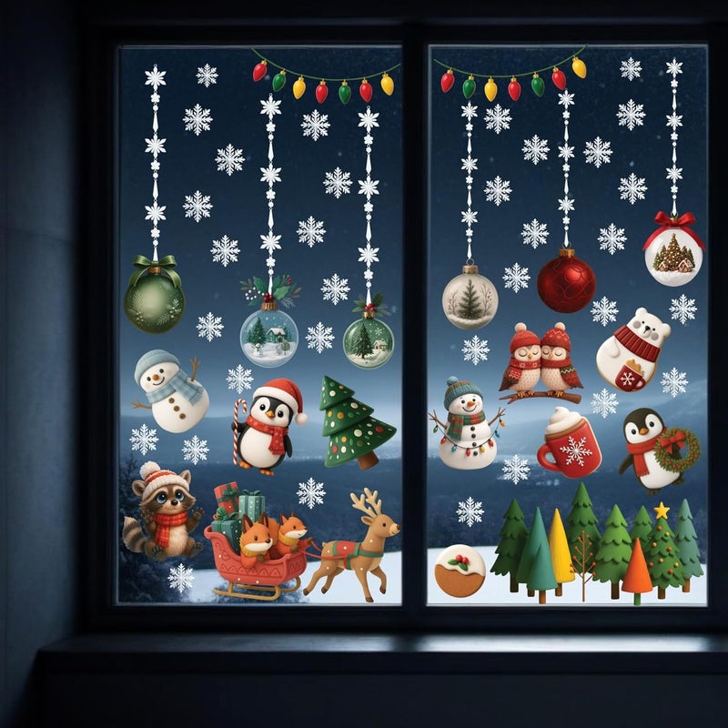 WALPLUS Christmas Window Clings Decorations Double-Sided Reusable Peel and Stick Removable for Glass Living Room Nursery Room Home Office Little Lodge 102 Pieces - Image 4